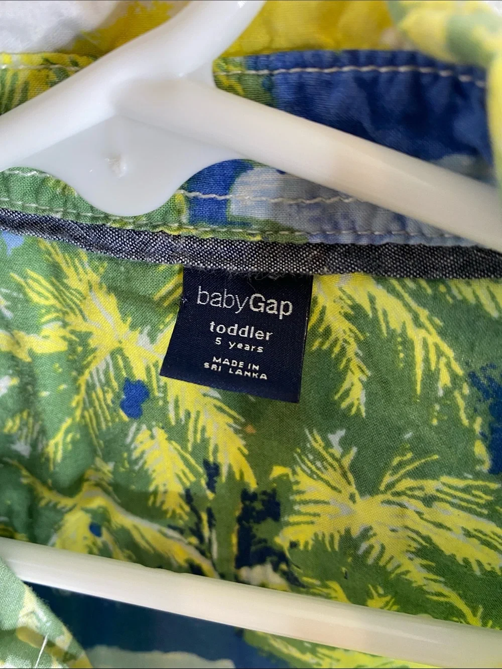Vintage Baby GAP Hawaiian Green Blue and Yellow Palm Print Shirt
